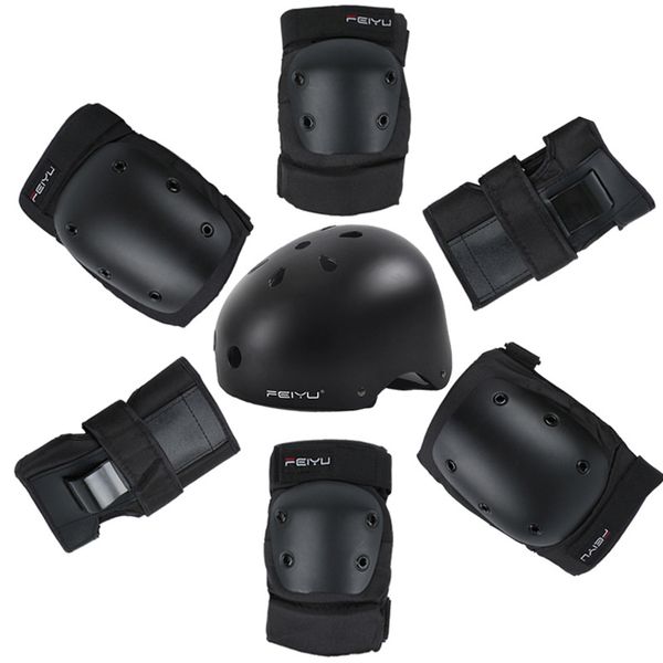 

elbow & knee pads protective gear set skating helmet wrist protector for kids adults cycling roller rock climbing, Black;gray