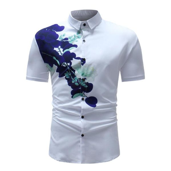 

men's square collar printed casual short sleeve slim fit shirt blouse collar shirts hawaiian shirt camisa masculina 2020, White;black