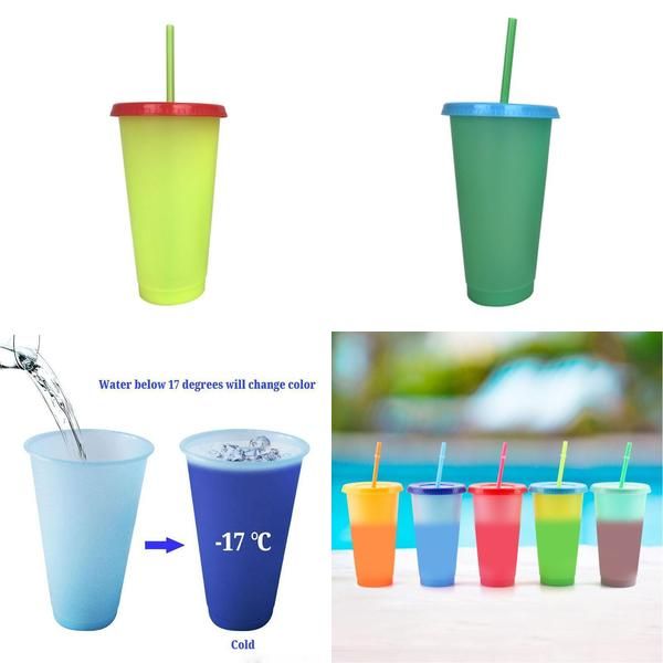 

кубок пластик цвет магия бутылка питьевой 24oz массажеры cca12201 крышка холодной стро летнего изменения цвета и чашка конфета многоразовой