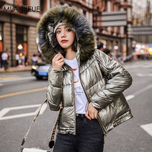 

fur hooded winter cotton down coats women fashion reflective plus size outwears female thicken warm jackets abrigos para mujer, Black