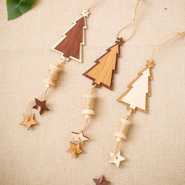 

wooden pentagram christmas tree ornaments new year party house decoration 3 color creative christmas hanging string supplies