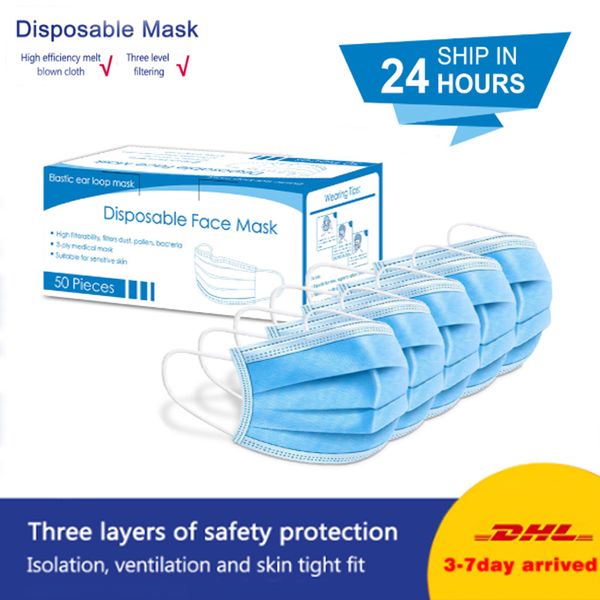 

На складе Одноразовая маска для лица 3 слоя маска для лица Рот маски Non Woven Одноразовая Anti-Dust тряпичные маски аэродинамическим способом из расплава Earloops Маски