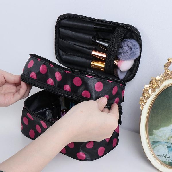 

waterproof make up handbag dot large women capacity double layer toiletries storage bag portable travel cosmetic case organizer