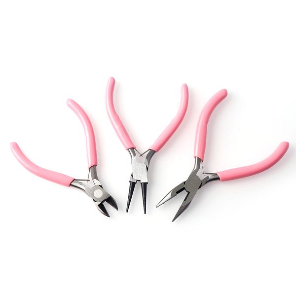 

6 style cutefashion pink color jewelry making tool kits round nose plier side tweezers mix needle spoon tool diy jewelry making