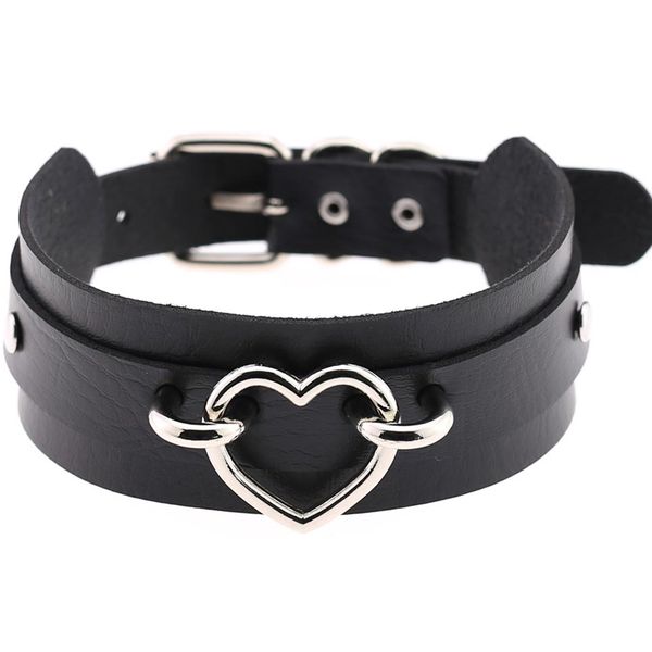 

harajuku pu leather choker heart collar bondage goth choker women belt necklace punk trendy rock gothic jewelry, Golden;silver