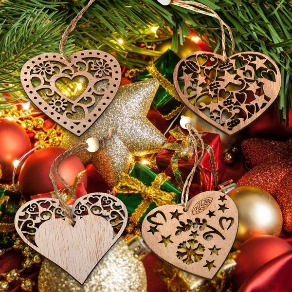 

wooden nordic vintage diy love heart christmas tree showcase decoration pendant