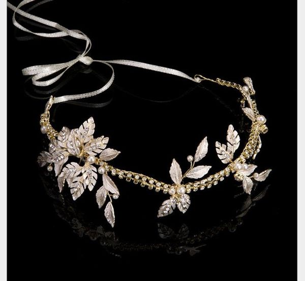 

bride's forehead ornament hair ornament film house bride's hair ribbon ornament wedding dress accessories, Slivery;golden