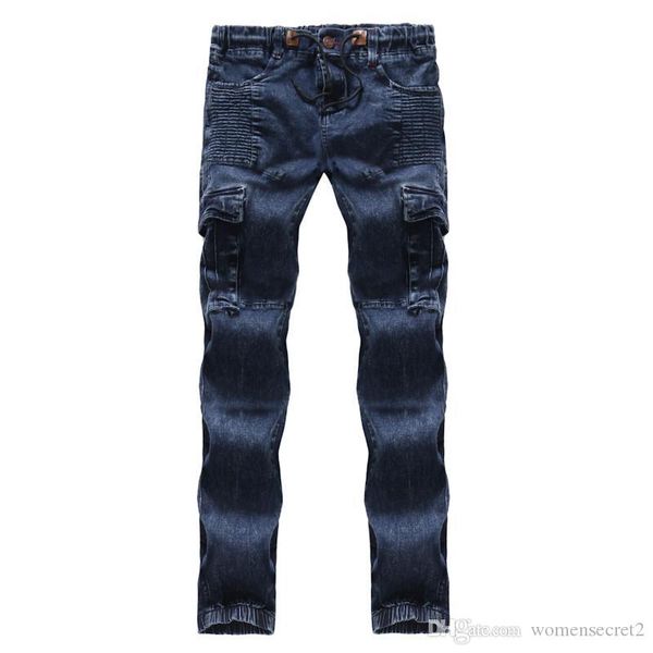 

blue with pleated mens pencil jeans regular mid waist designer mens pants cotton tether male clothing