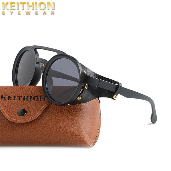 

keithion classic fashion round steampunk sunglasses men vintage punk rivet wrap sun glasses for male retro leather eyewear, White;black