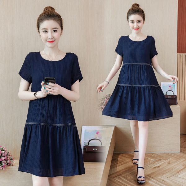 

жир мм большой размер платья 2019 лето новый стиль сыпучие материнства платье шеи экипажа с коротким рукавом элегантная линия versatile a, Red