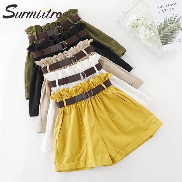 

surmiitro cotton korean summer shorts women with blet 2020 fashion ladies casual pocket high waist wide leg shorts female, White;black