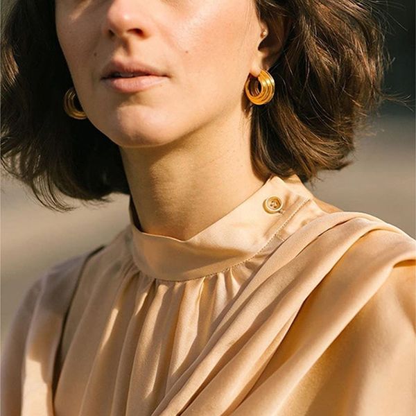 

yhpup simple round metal hoop earrings statement gold texture earrings fashion geometric copper jewelry for women party gift new, Golden;silver