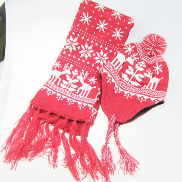 

scarf hat two-piece set men's and women's couple warm thick christmas snowflake moose woolen scarf wholesale, Blue;black