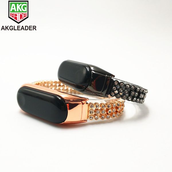 

miband 3 wrist strap diamonds stainless steel chain wrist bands for band 3 watchband for mi band 2 correas de reloj, Black;brown