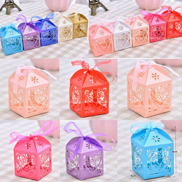 

50pcs love heart laser cut candy box подарочные коробки ленты свадьба фавор