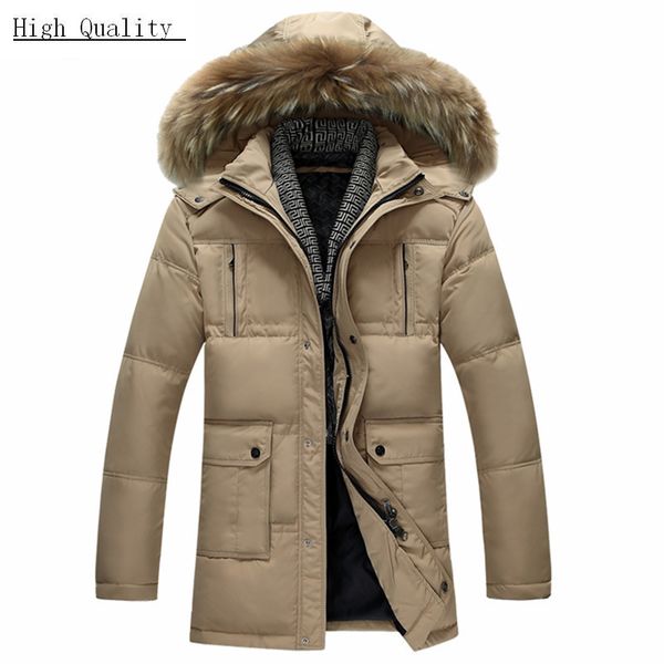 

warm men's down jacket 90% white duck down jackets raccoon fur collar parkas outerwear casaco masculino inverno cj294, Black