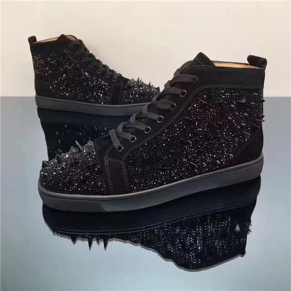 

black strass pik pik spikes red bottom designer mens strass sneaker fashion walking dress wedding casual lace-up leisure shoes cs08