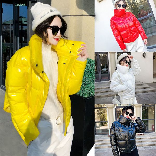 

down regular winter cotton padded jacket for women bright black short shiny thick jacket yellow red cotton parkas as809