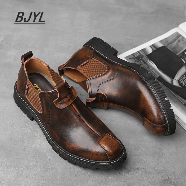 

autumn new men's shoes trend korean version of the leather lazy artificial shoes non-slip big head men's casual, Black