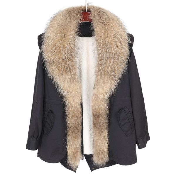 

parka coat women casaco feminino casacos de invernoabrigo mujer2019 new increase the natural raccoon fur collar women's winter w, Black