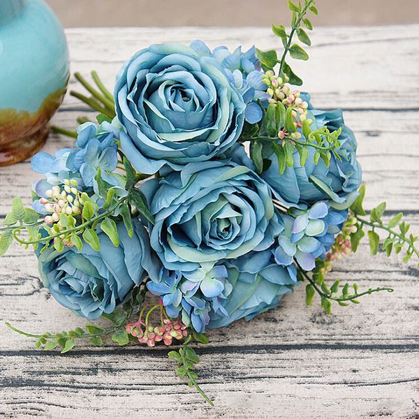 

wedding bridal holding romantic artificial rose flowers bouquet silk real touch fake flowers for home garden decoration floral