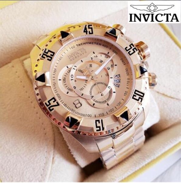 

authorization invicta brand very large rotating dial super quality men's watch tungsten steel 18k gold quartz watch small dial decorati, Slivery;brown
