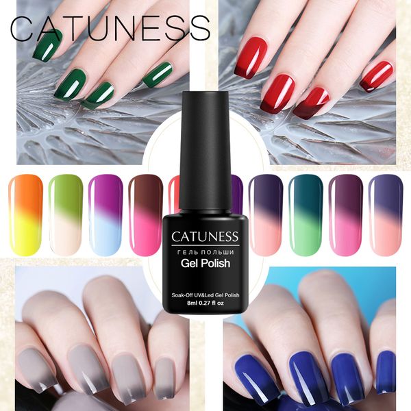 

catuness gradient temperature change color 8ml soak off gel nail lacquers long lasting uv led thermo gel hybrid varnish nail, Red;pink