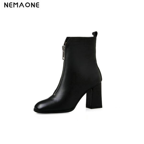 

nemaone spring autumn zipper women ankle boots concise 8cm high heels brand design party dress shoes woman size 41 42 43, Black