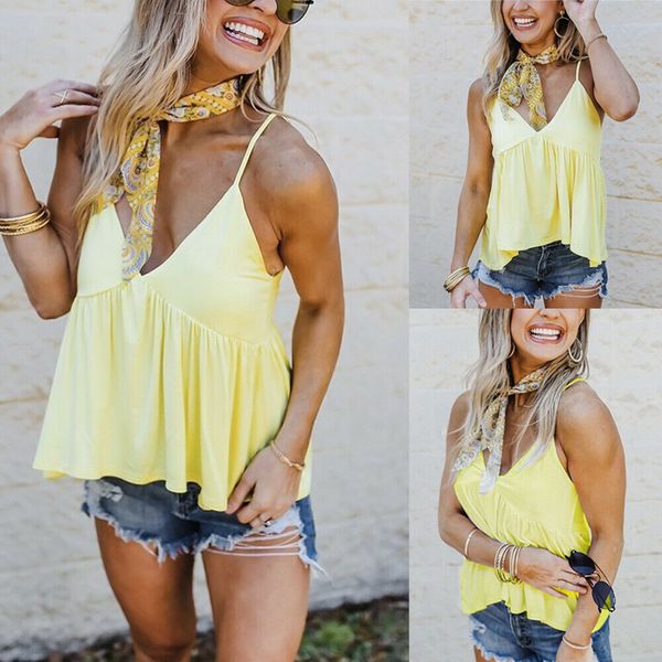 

women straps camis v-neck vest sleeveless loose solid camisole casual tank mujer verano 2019, White