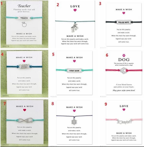 

wish bracelet with gift card dog paw love unicorn teacher charm bracelets bangles for women men friendship statement jewelry greeting cards, Golden;silver
