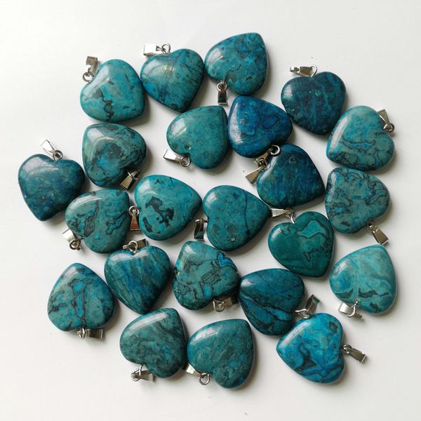 

wholesale fashion 20mm blue onyx natural stone heart pendants for jewelry making charm accessories 50pcs/lot ing, Silver