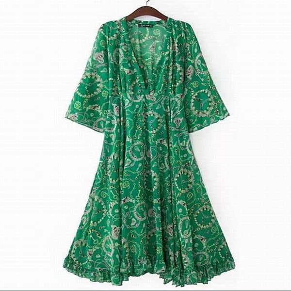 

3xl beach dress moir girl 2018 maxi beach elegant dress plus size deep v chiffon printed summer vestidos, Black;gray