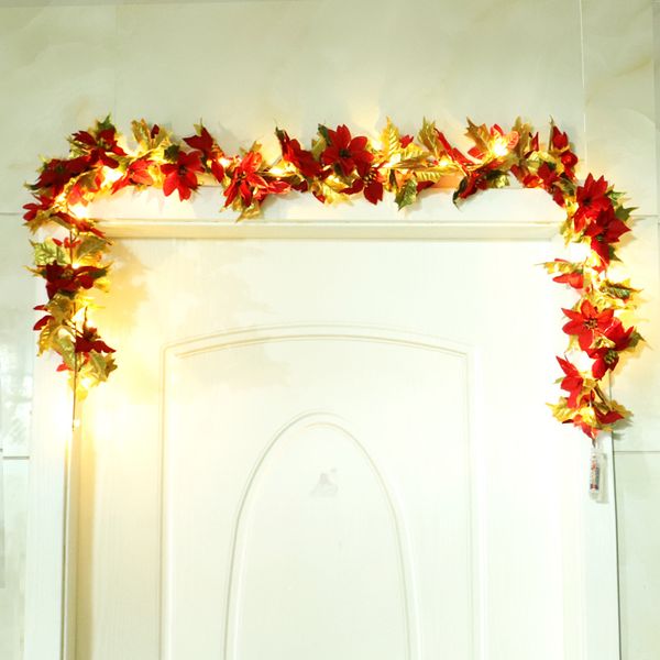 

red christmas flower golden leaves cane new christmas simulation plant decoration vine pendant poinsettia christmas flower