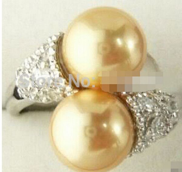 

+++903 golden south shell sea pearl ring size 7-9, Slivery;golden