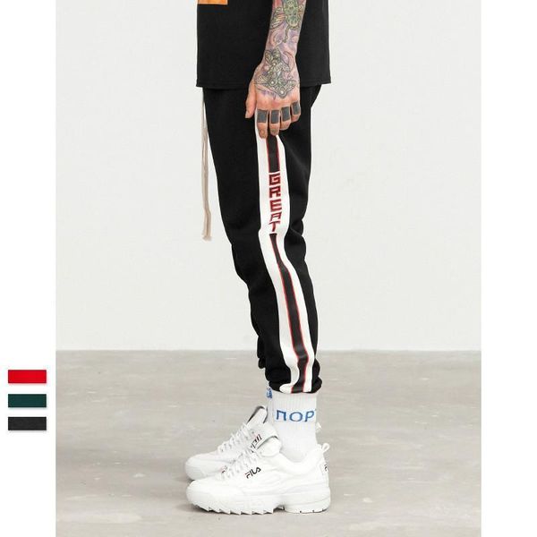 

2018 new fashion vintage college side striped men's sports pants male hip hop trousers mens joggers solid pants sweatpants, Black