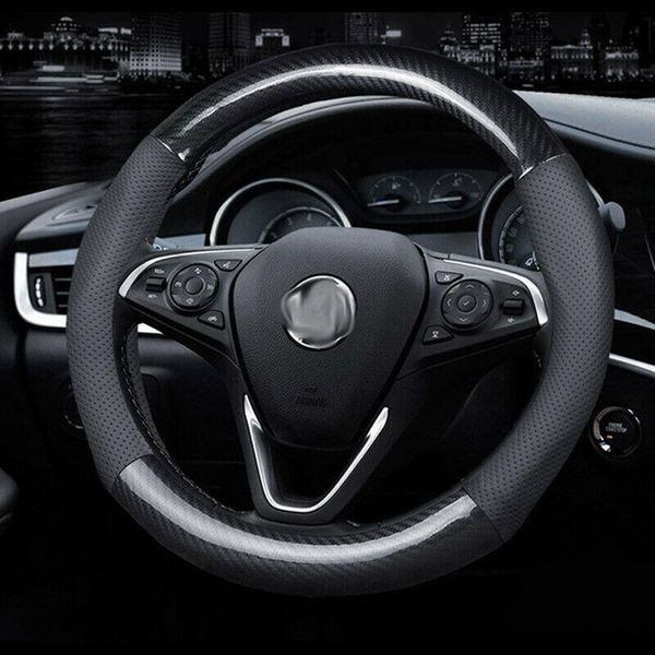 

breathable black leather carbon fiber car steering wheel cover for buick series