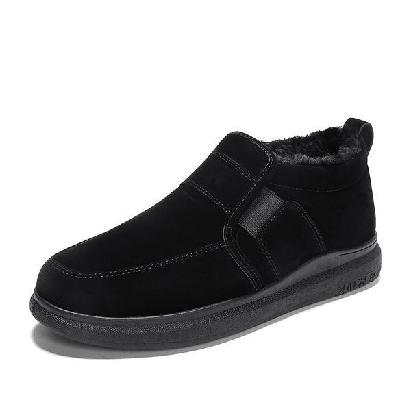 

2020 new flat heel men boots sneakers plus cashmere shoes male round head solid color fashion winter botas hombre size 39-44, Black
