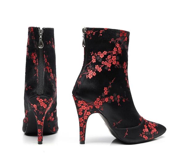 

customize salsa jazz ballroom latin dance shoes for dancing women professional flower stylish high heel black boots 1018 boots