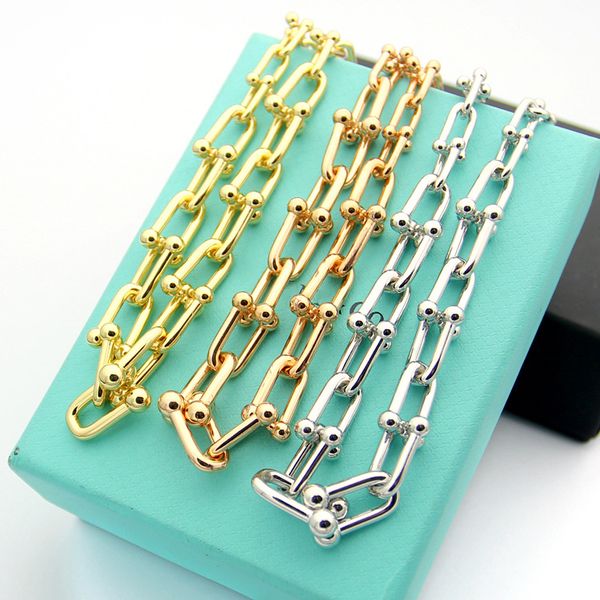 

новая прибывающая мода men lady 316l титановая стальная буква t 18k plated gold u-образная цепь цепь толстые ожерелья 3 цвета влюбленных оже, Silver