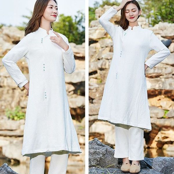 

spring&autumn high-grade cotton&linen yoga suit tai chi uniforms robe taiji clothing trench coat 2pcs/set