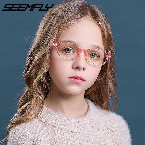 

seemfly anti blue light kids glasses boy girl children optical spectacle frame anti glare computer goggle clear lens eyeglasses, Silver