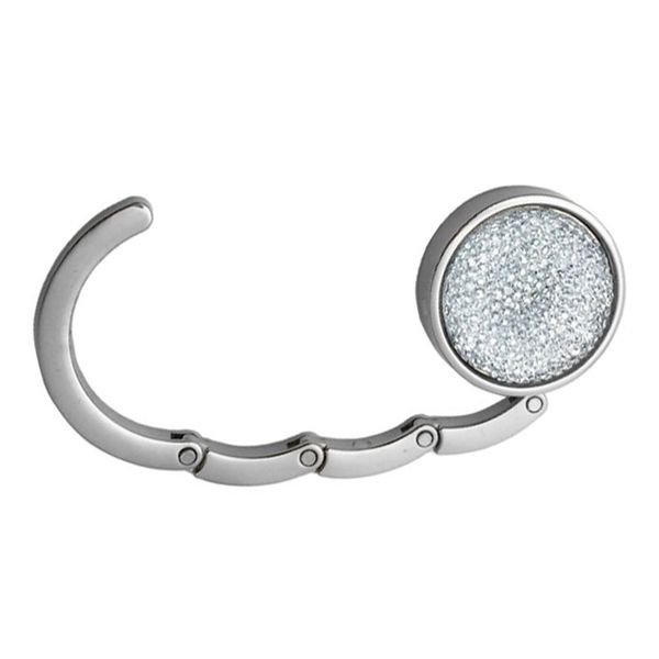 

bag hanger practical folding rhinestone portable table durable zinc alloy anti slip hook purse gift round glitter, Black