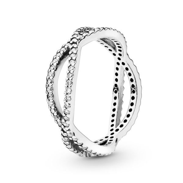 

real 925 sterling silver crossing bands ring luxury designer jewelry women cz diamond signet engagement rings with pandora original gift box, Slivery;golden