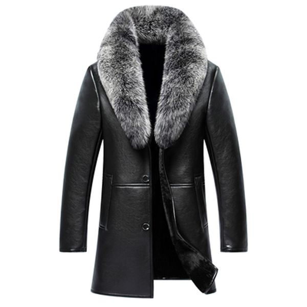 

2019 new single breasted black leather jacket men