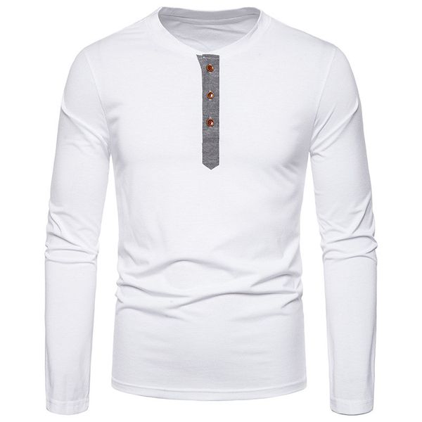 

mens designer panelled botton t-shirts fashion natural color long sleeve t-shirts casual pullover t-shirts males clothing, White;black