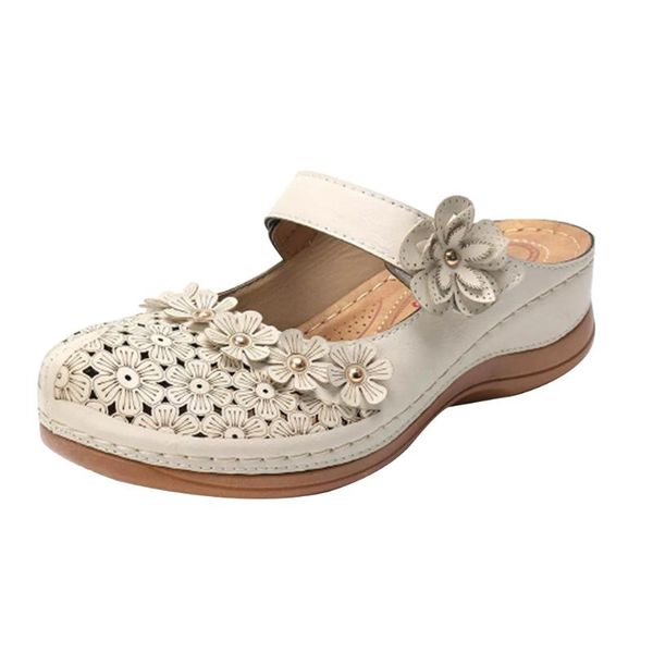 

vintage flat slippers casual daily closed toed shopping antil slip dating beach flowers mules shoes women backless sandals, Black