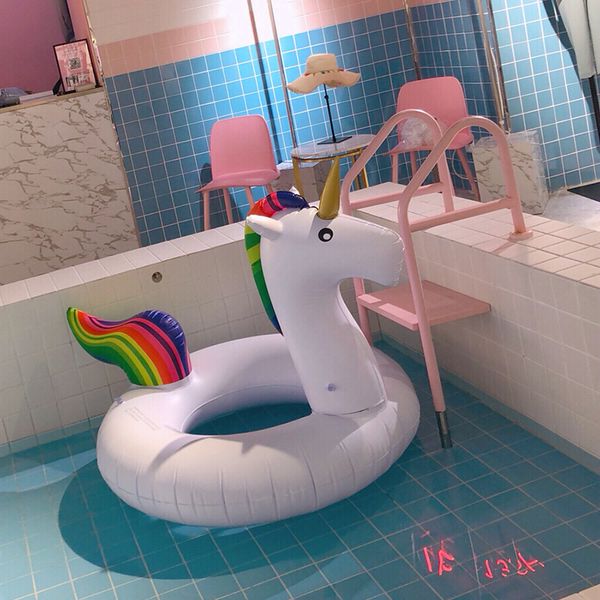 

online celebrity unicorn swimming tube beach pool inflatable life ring armpits ring pvc floating-beds, Red;blue