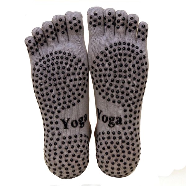 

1 pair men five toe yoga socks with grips anti-sweat breathable anti skid cotton socks for gym fitness ballet pilates exercises, Black