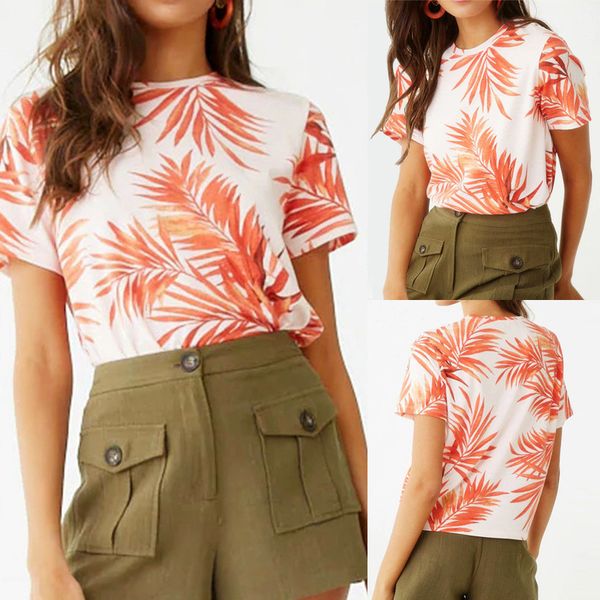 

women floral printed fashion t-shirts 2019 summer t shirt round neck short sleeve shirt casual loose plus size white
