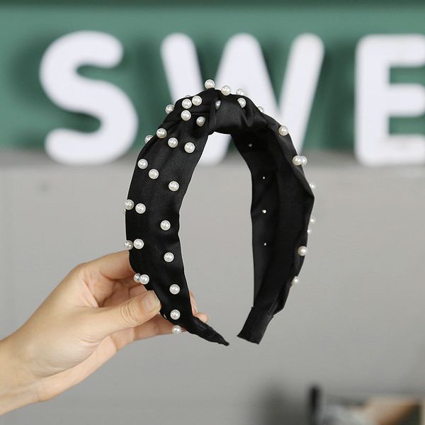 

pearl knotted silk headband 41.5g yellow baby hair bands with flowers hair wear hair style girl easy ddqqs, Black;brown